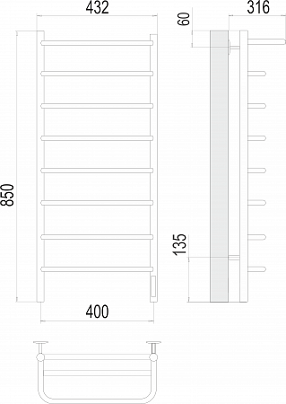 Полка П8 400х850 Электро (quick touch) Полотенцесушитель  TERMINUS Иркутск - фото 3
