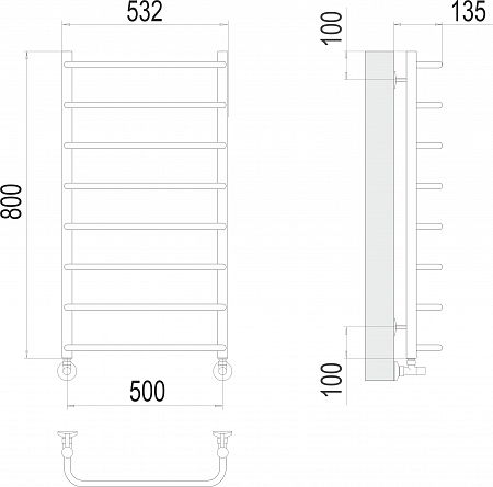 Стандарт П8 500х800  Полотенцесушитель  TERMINUS Иркутск - фото 3