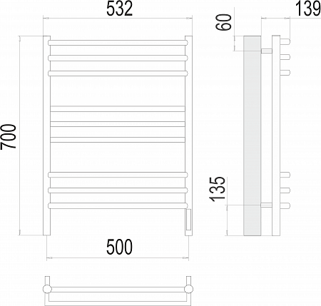 Прато П9 500х700 электро (sensor quick touch) Полотенцесушитель  TERMINUS Иркутск - фото 3