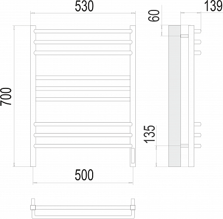 Соренто П9 500х700 электро (sensor quick touch) Полотенцесушитель  TERMINUS Иркутск - фото 3