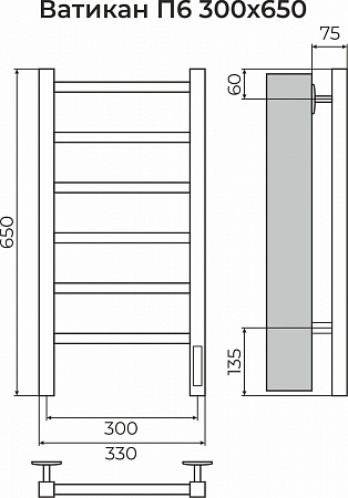 Ватикан П6 300х650 Электро (quick touch) Полотенцесушитель TERMINUS Иркутск - фото 3