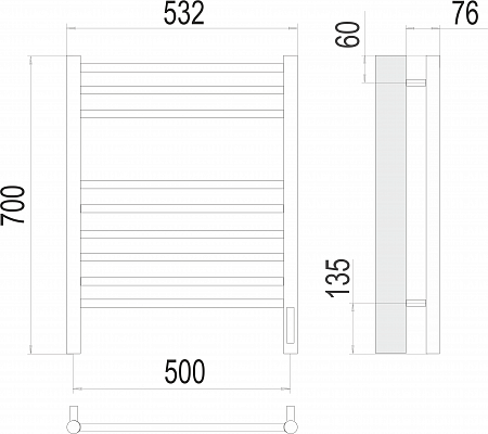 Аврора П9 500х700 электро (sensor quick touch)  Полотенцесушитель TERMINUS Иркутск - фото 3